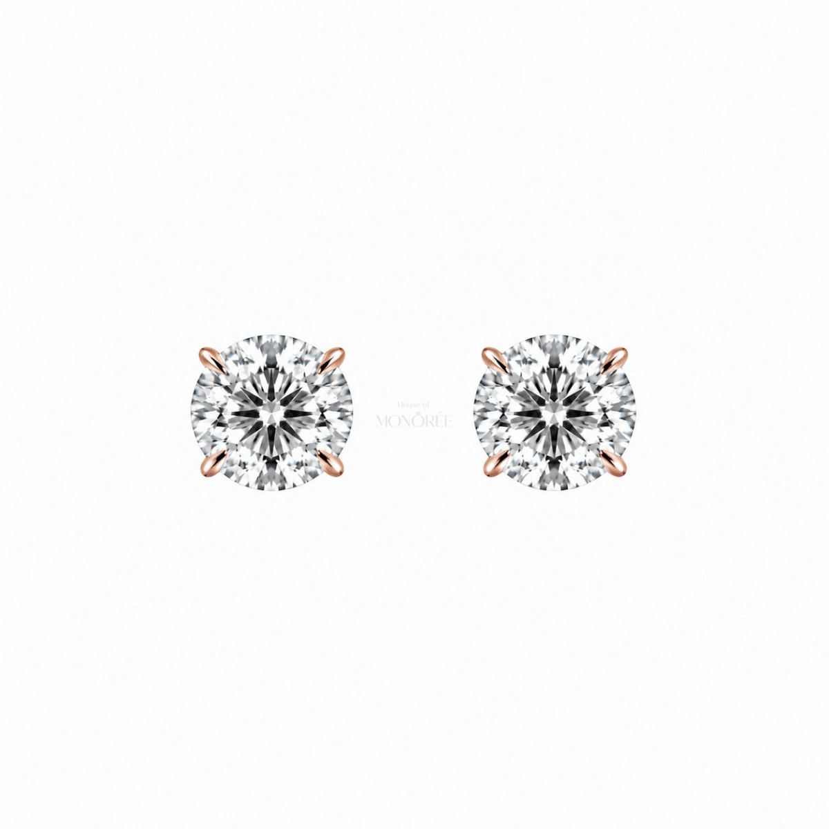 Rožiniu auksu padengti sidabriniai auskarai su moisanitais „Studé“ - MONOREE