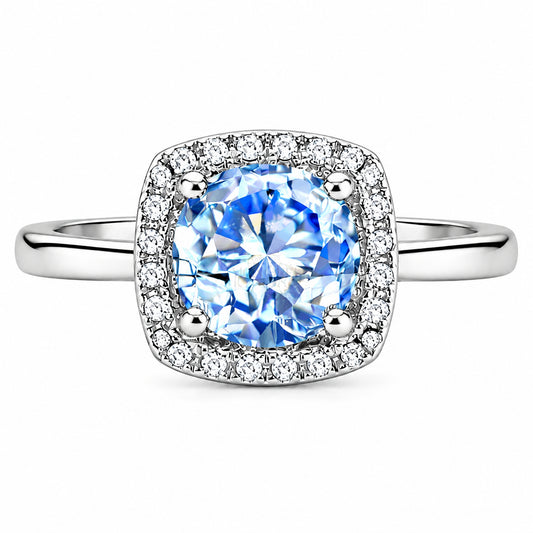 Srebrny pierścionek z niebieskim moissanitem „Aquamarine”