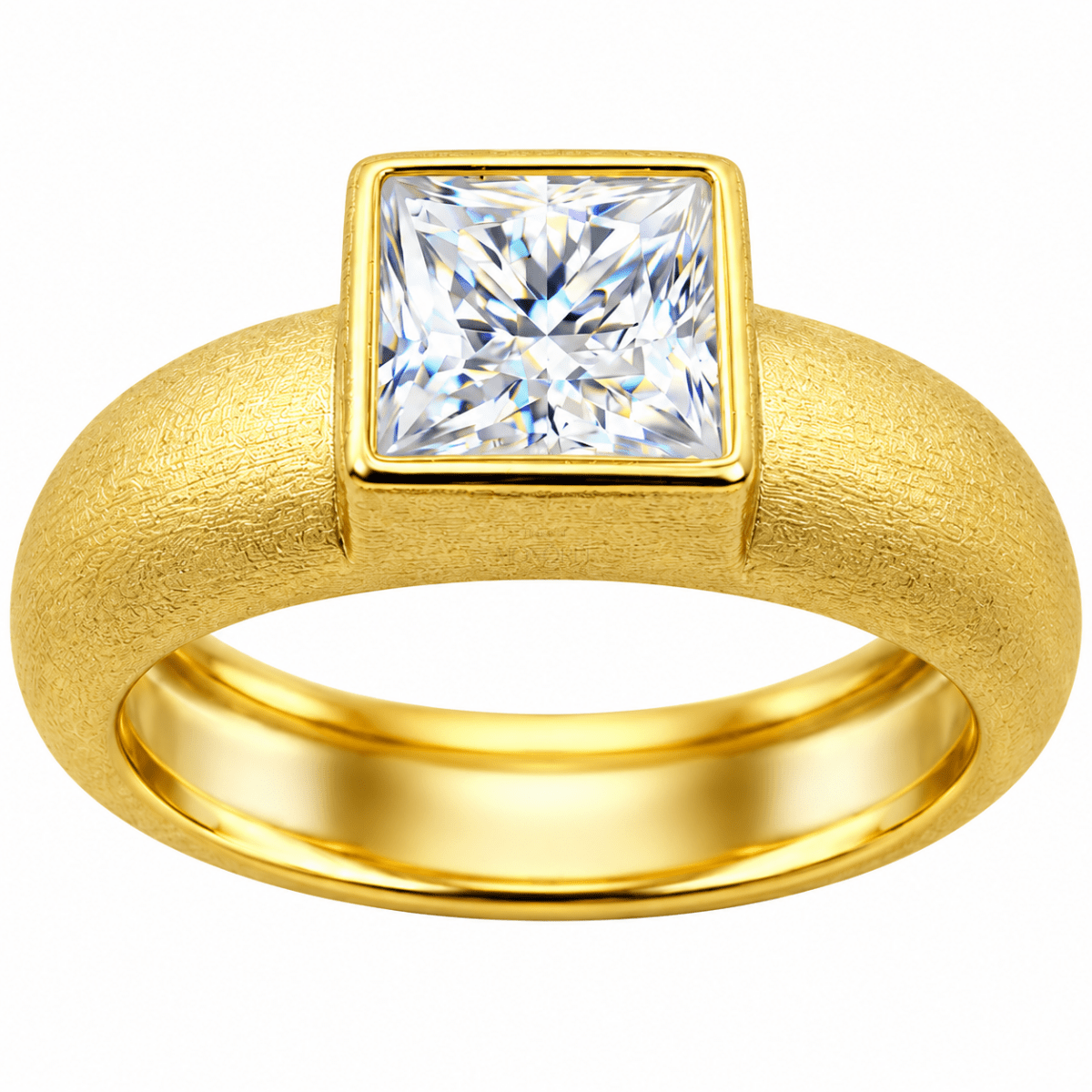 Pozłacany srebrny pierścionek z moissanitem „Queen Bezel Matt”, MONOREE