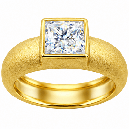 Pozłacany srebrny pierścionek z moissanitem „Queen Bezel Matt”, MONOREE