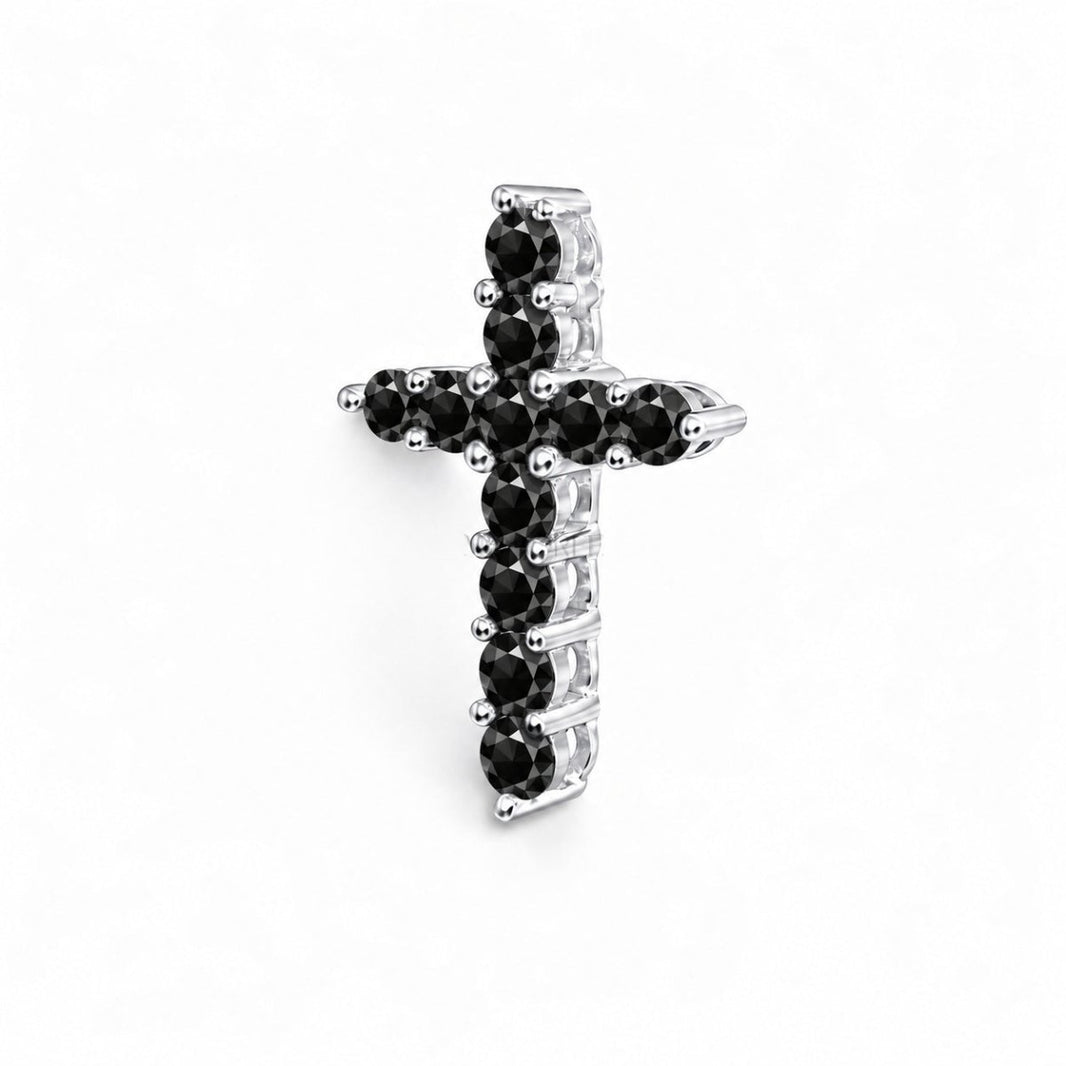 Srebrny krzyżyk z łańcuszkiem i czarnymi moissanitami „Gloria Black” - MONOREE