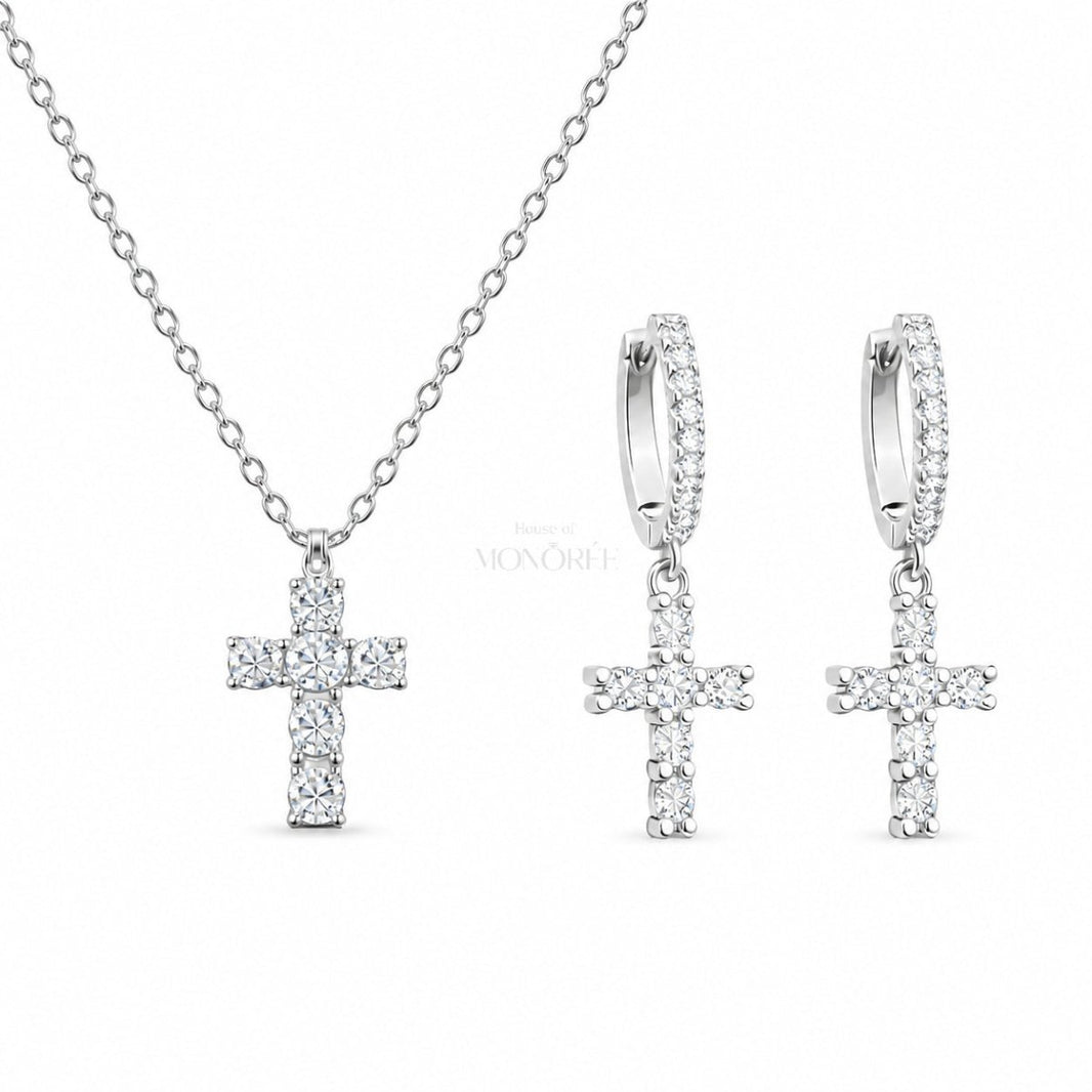 Srebrny komplet biżuterii z krzyżykami „Faith & Pure” – główne zdjęcie produktu