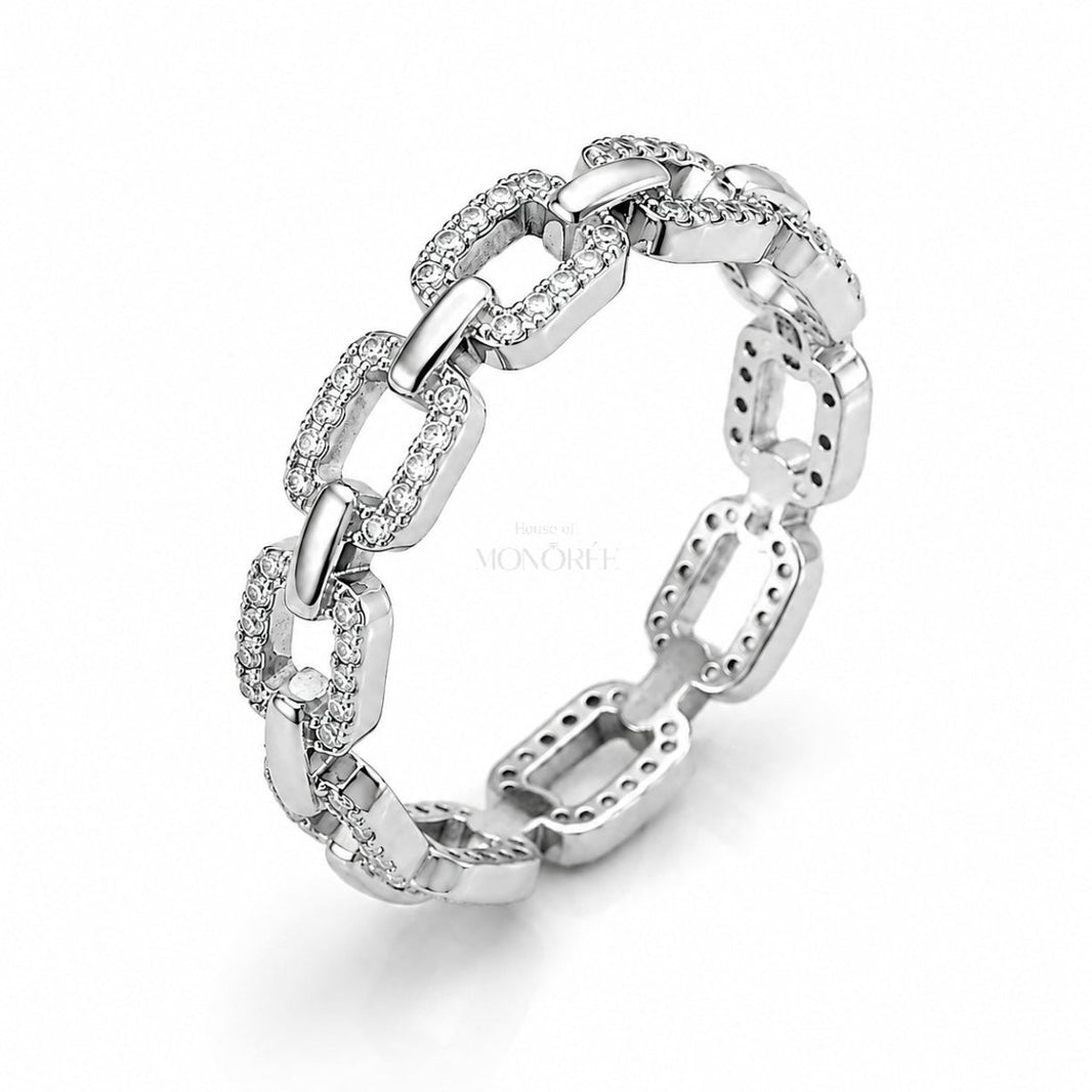 Srebrny pierścionek z moissanitami „Chain Grace” - MONOREE