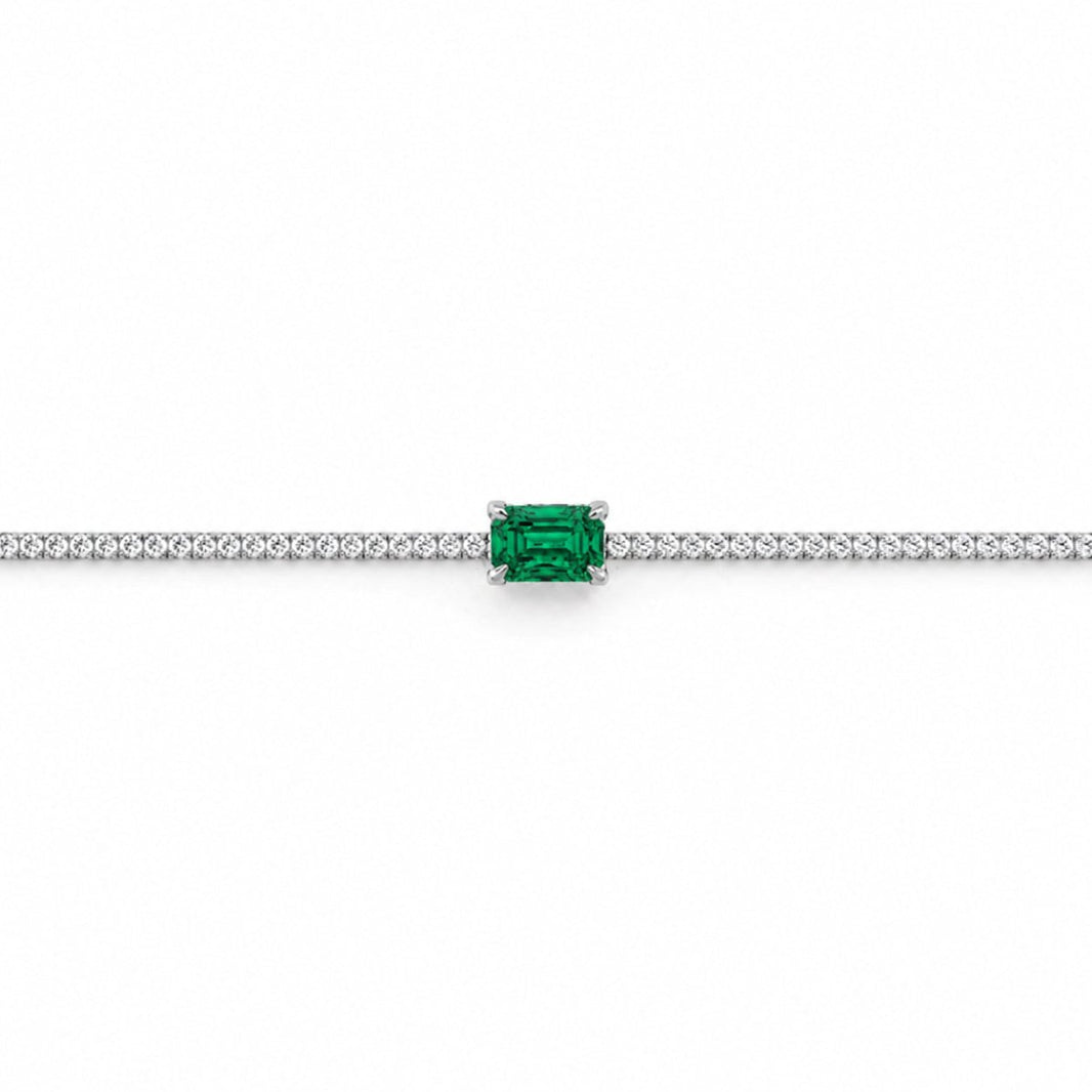 Srebrna bransoletka tenisowa z zielonym kryształem „Green Emerald Cut” – główne zdjęcie produktu
