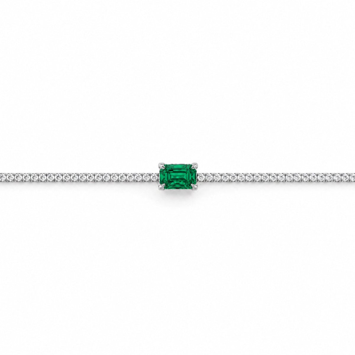 Sidabrinė teniso apyrankė su žaliu kristalu „Green Emerald Cut“ – pagrindinis produkto vaizdas