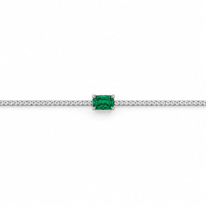 Sidabrinė teniso apyrankė su žaliu kristalu „Green Emerald Cut“ – pagrindinis produkto vaizdas